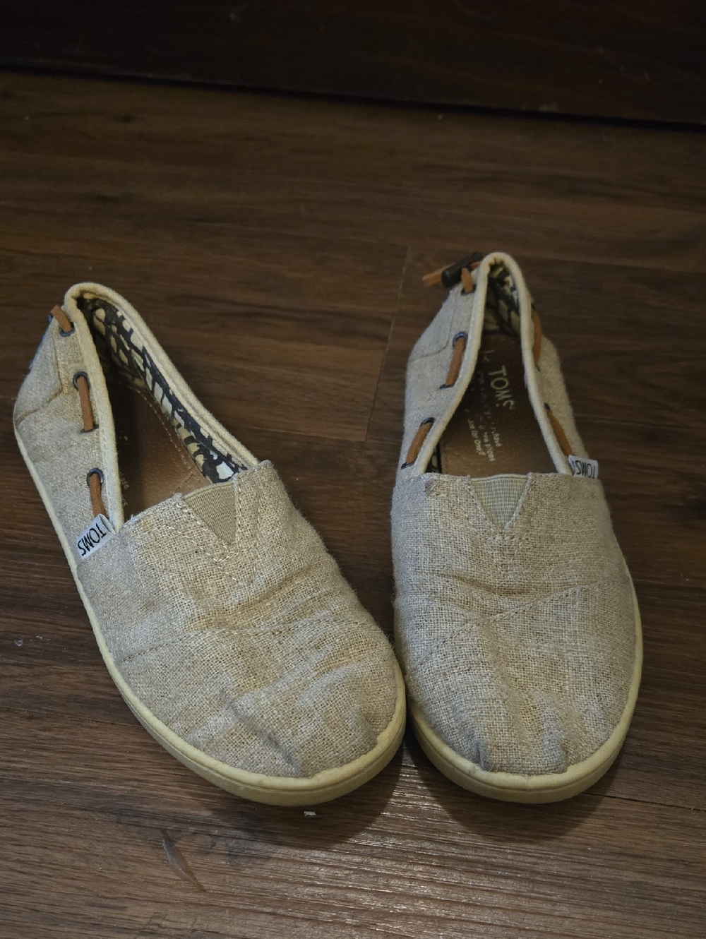 TOMS Beige Canvas Slip-On Shoes with Tan Accents